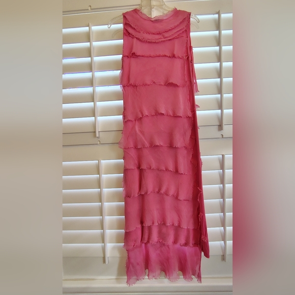 Gigi Moda Italian Hot Pink Tiered Silk Sleeveless Maxi Dress Women's Size S $189 - Picture 7 of 14